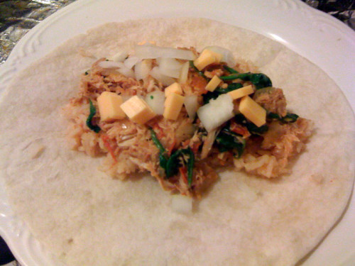 A Fast Meal - Chicken, Spinach and Rice Burritos