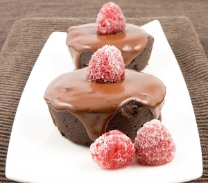 Flourless Chocolate Cakes with Chocolate Glaze & Sugared Berries
